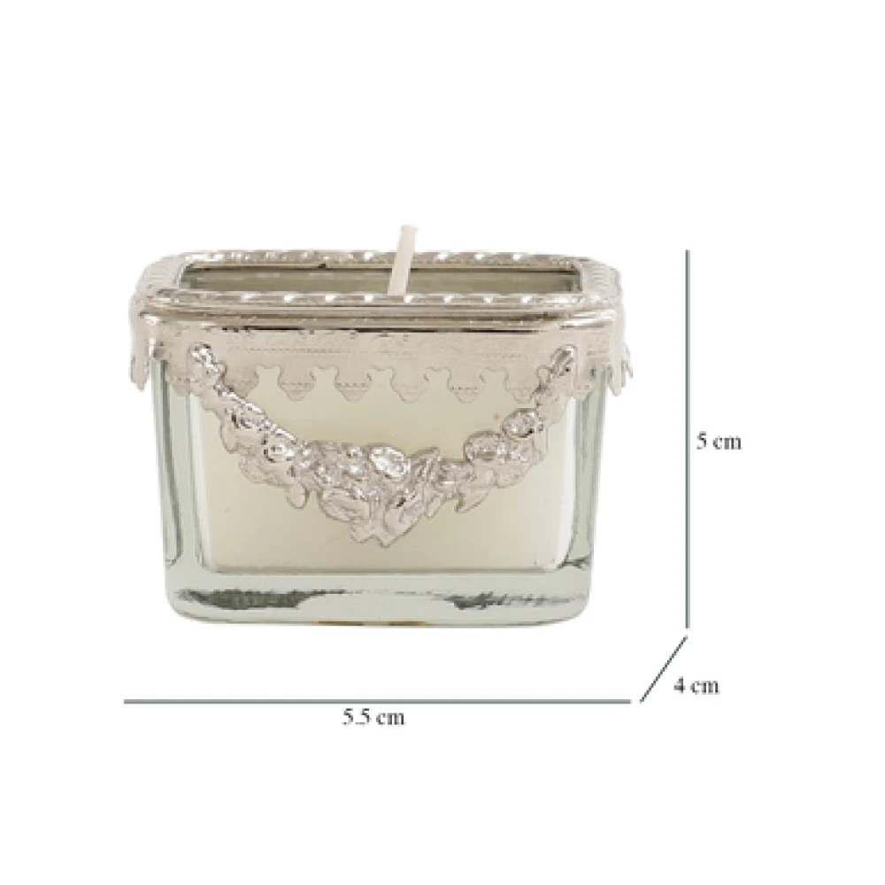 snowy whisper white scented candle glass jar with silver Ring