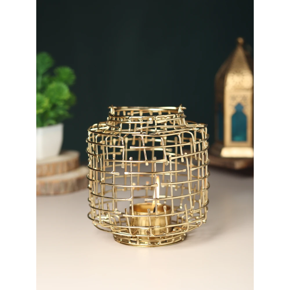 Basketweave Gold & Black Tea Light Holder