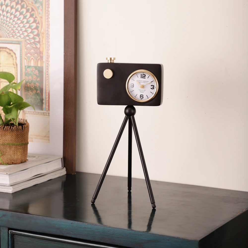 Cameratic Table Clock in Gold & Black