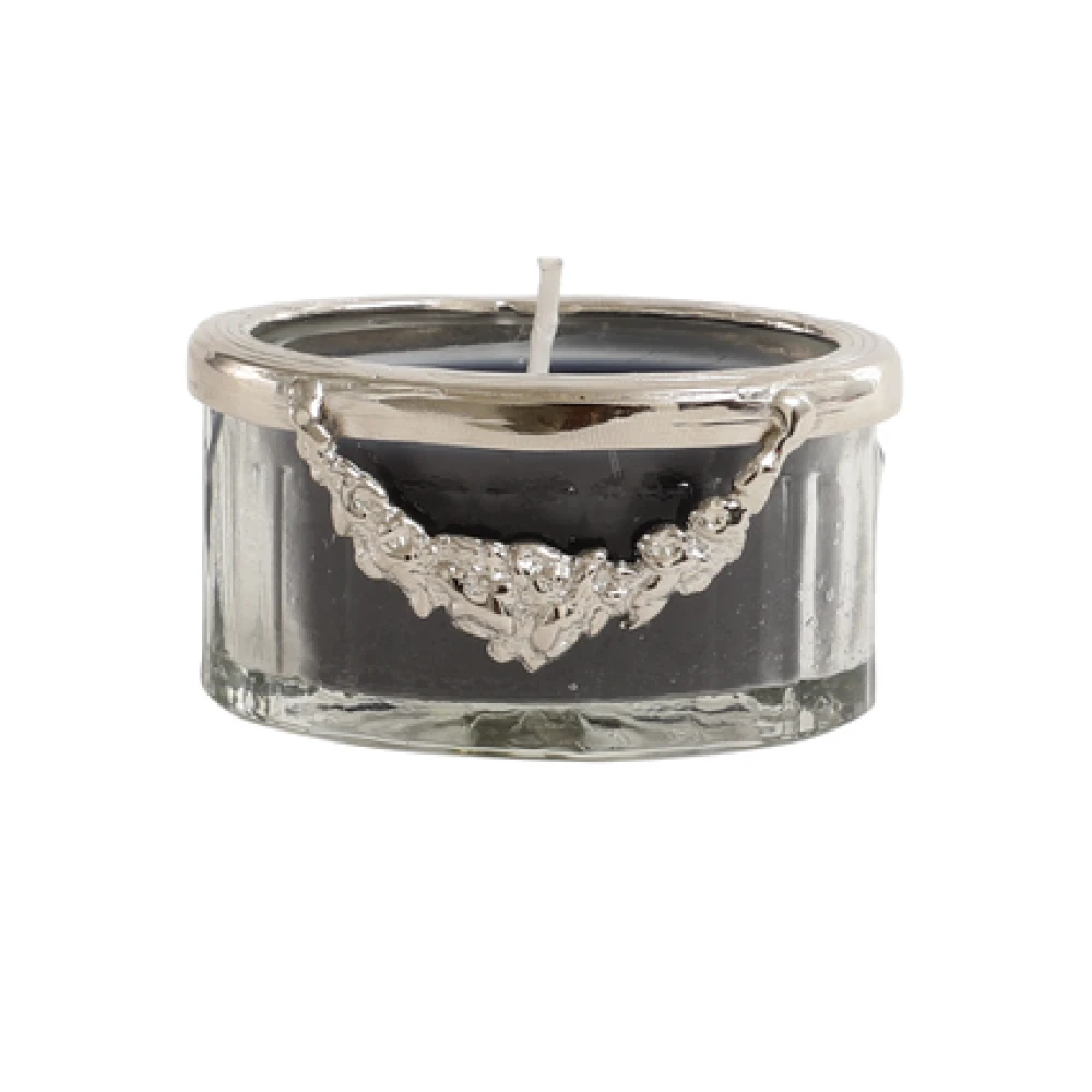 snowy whisper white scented candle jar with silver Ring