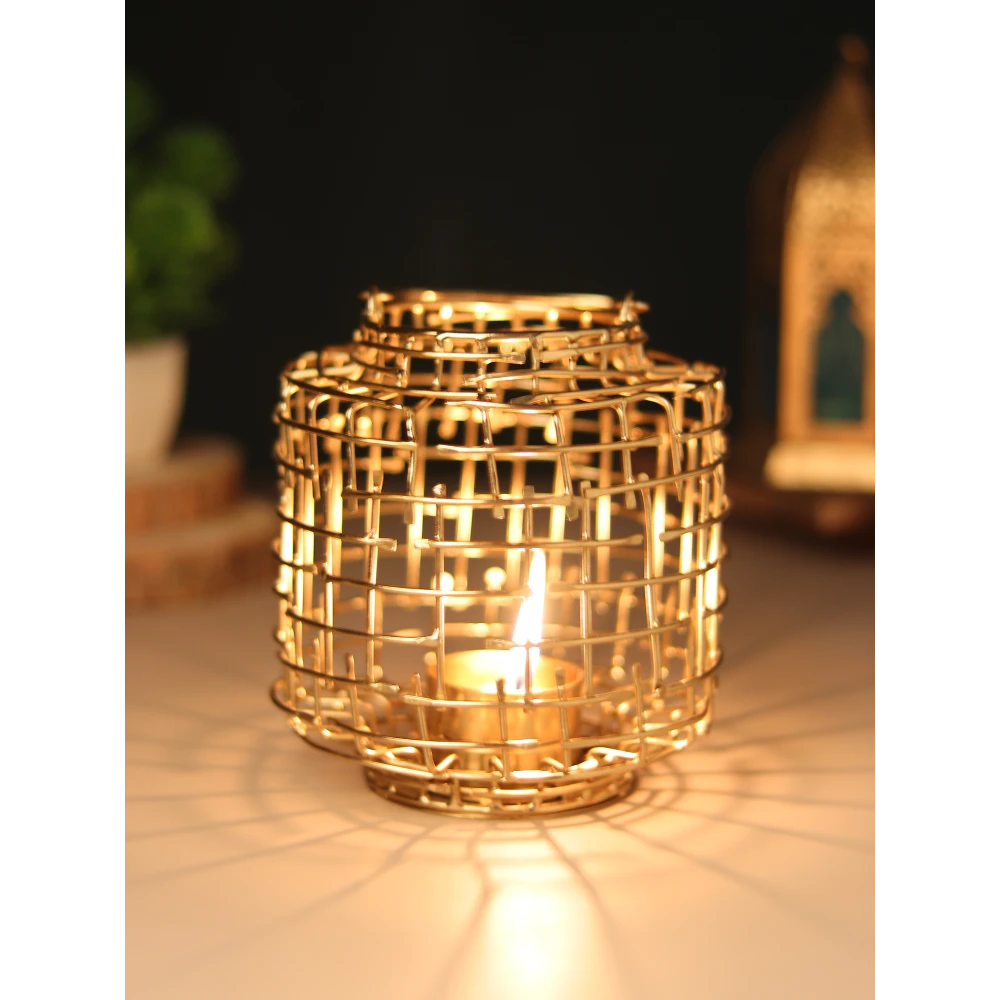 Basketweave Gold & Black Tea Light Holder
