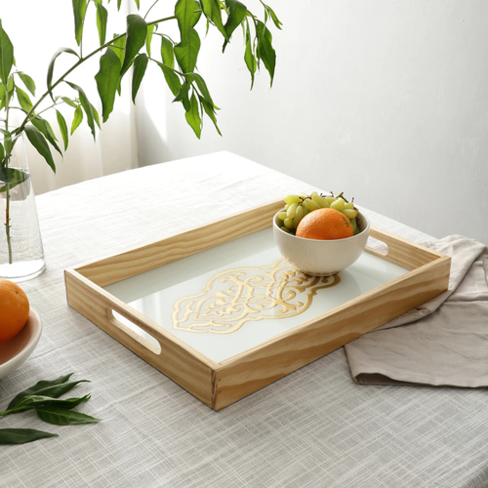 Zamora Embossed Glass serving Tray in Black & White
