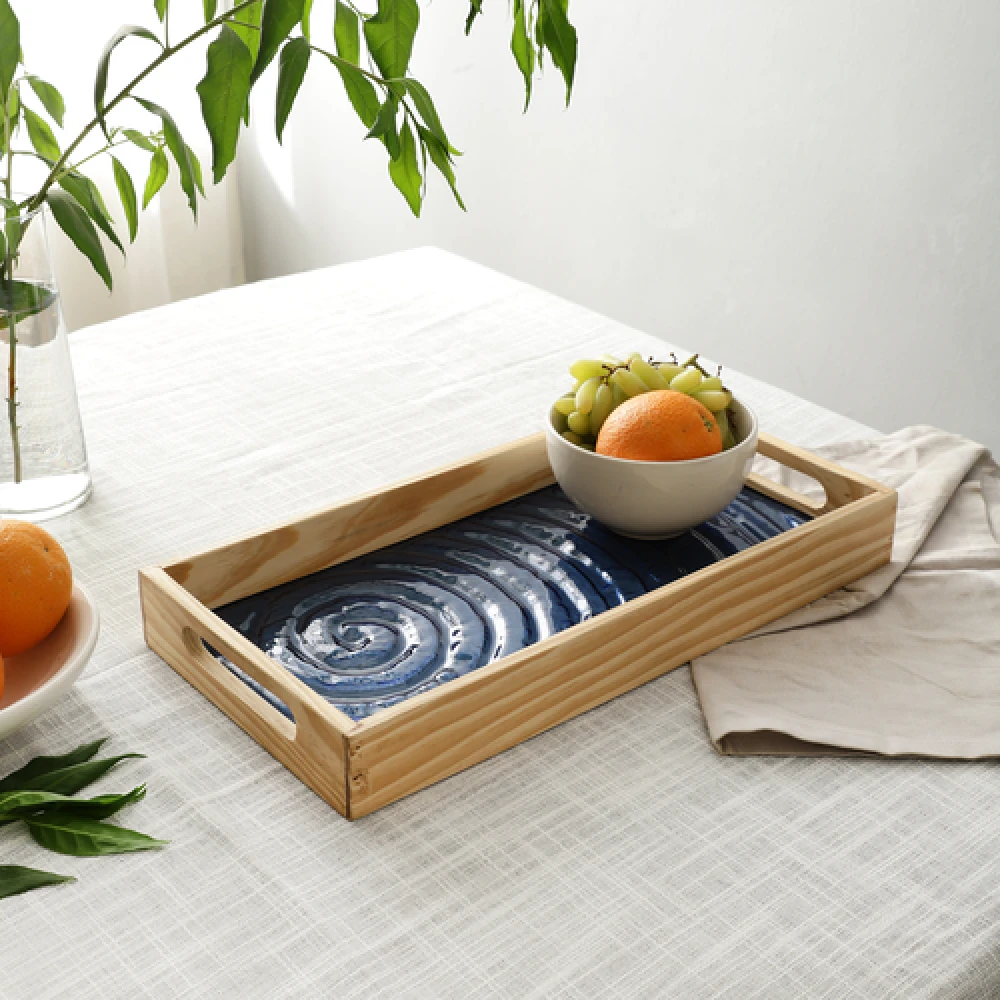 Duran Black Spiral Serving Tray in Black & Blue