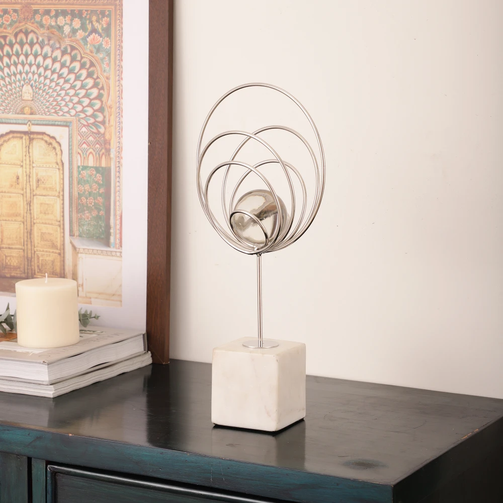 Aurora Rings Crystal Ball Sculpture in Silver & Gold Color