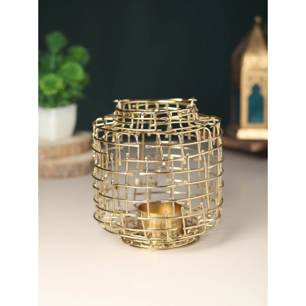 Basketweave Gold & Black Tea Light Holder
