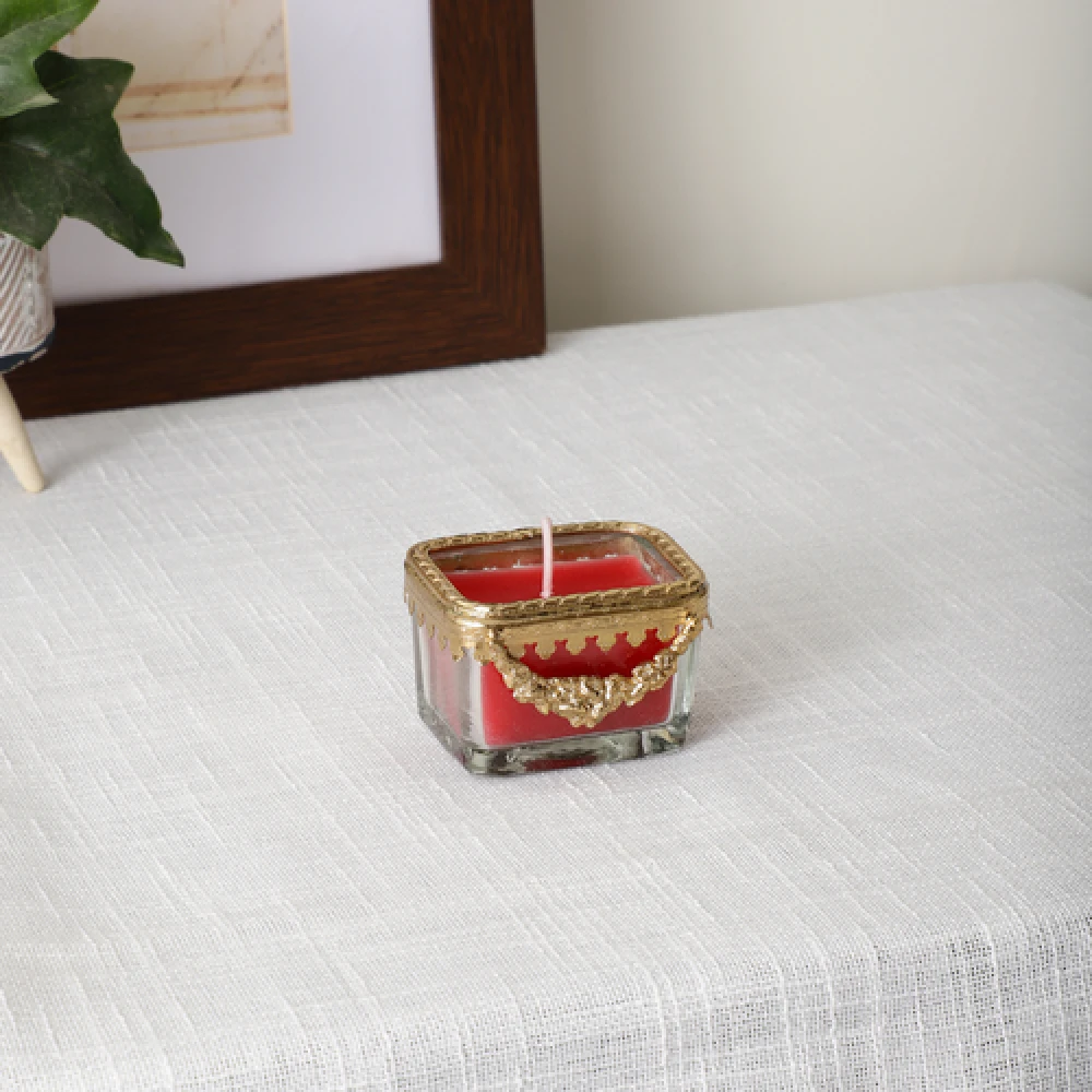 snowy whisper white scented candle glass jar with Golden Ring