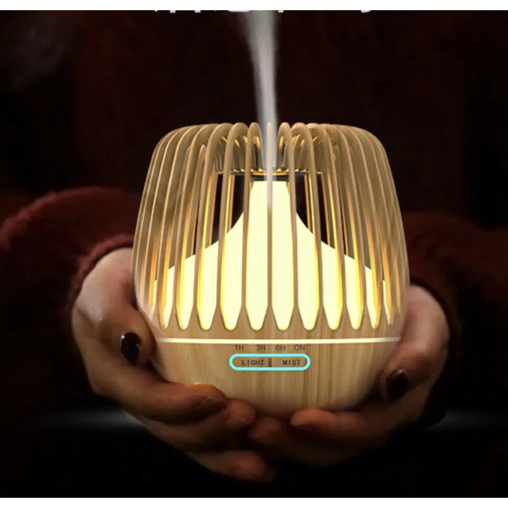 Ultrasonic Wooden Grill Air Humidifier and Essential Oil Diffuser – A Natural Touch of Serenity