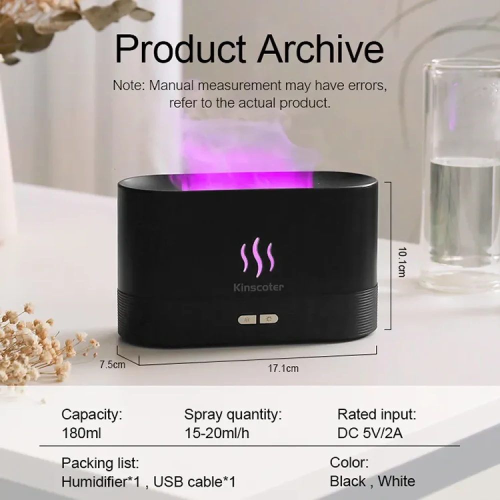 Electric Aroma Flames Air Humidifier & Essential Oil Diffuser – A Calming Blend of Aromatherapy and Functionality
