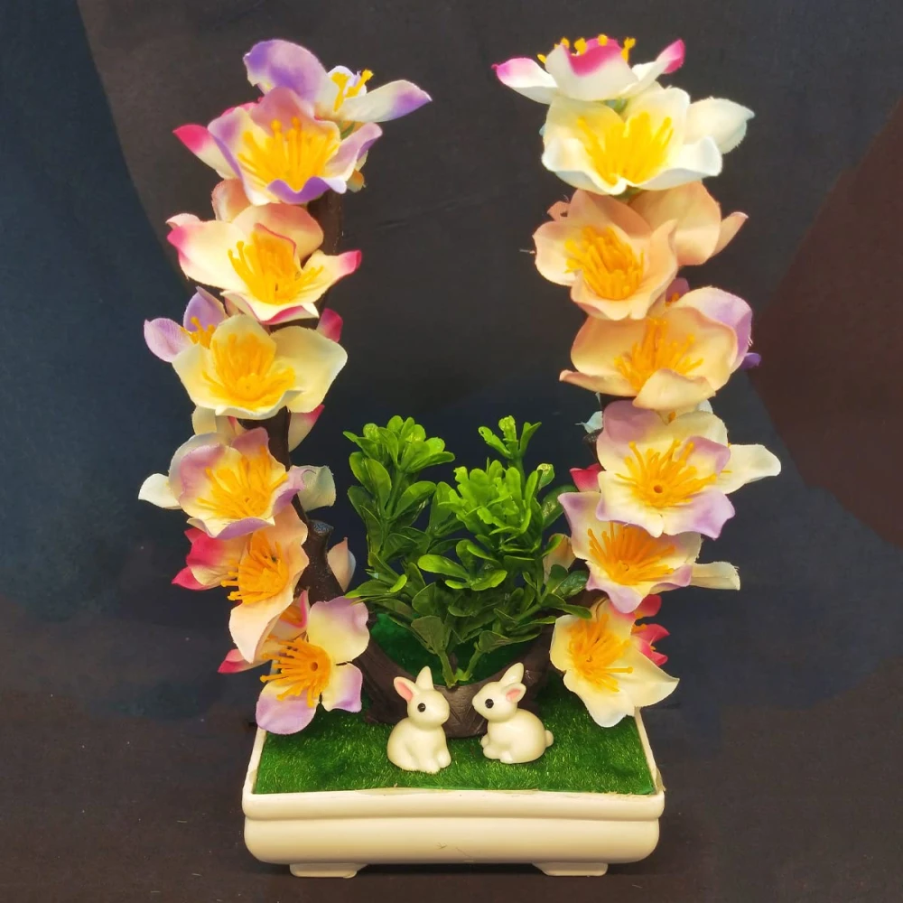 GOLDFISH1 Artificial Flower Bonsai Plant (2 Rabbits)