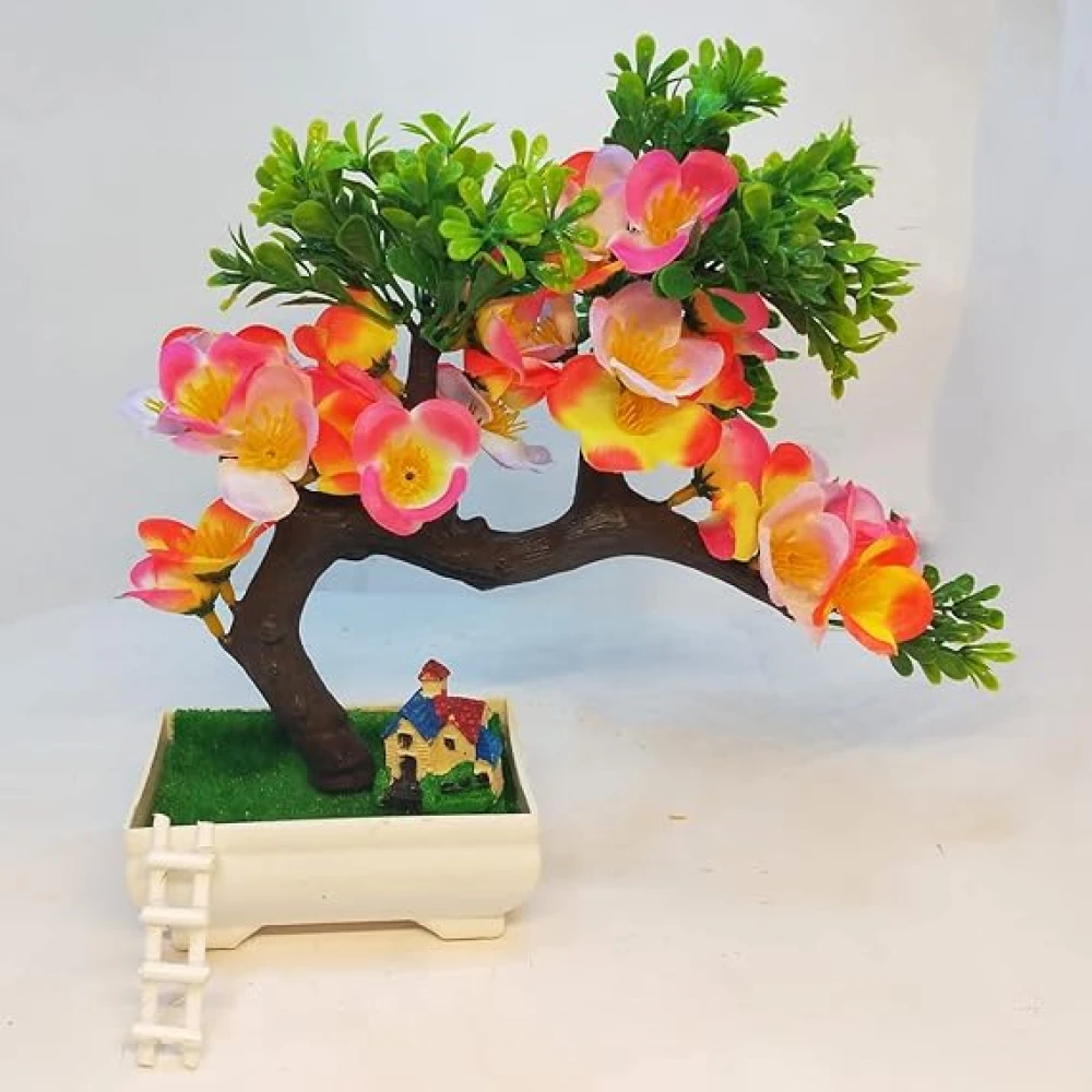 GOLDFISH1 Artificial Plants House with Ladder Pot and Flowers