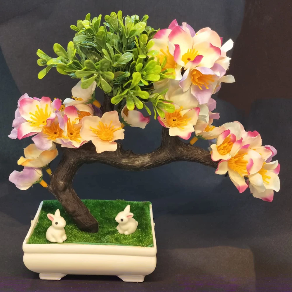 GOLDFISH1 Artificial Flower Bonsai Plant and Rabbits