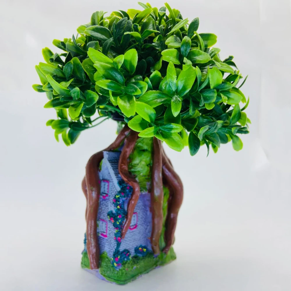 Tree Big House with Dinosaur – Enchanting Miniature Treehouse with Dinosaur Figurine for Home & Garden Decor.