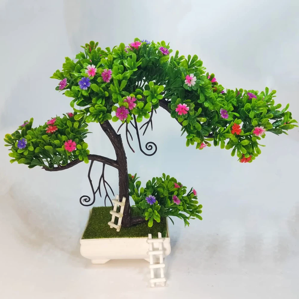 GOLDFISH1 Artificial Bonsai Plant, Flowers with Pot, Ladders.