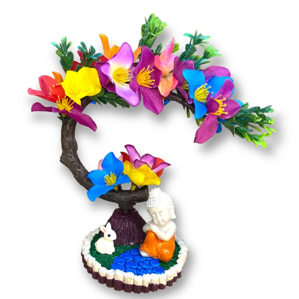 GOLDFISH1 Artificial Plants Buddha and Rabbit with Pot and Flowers.