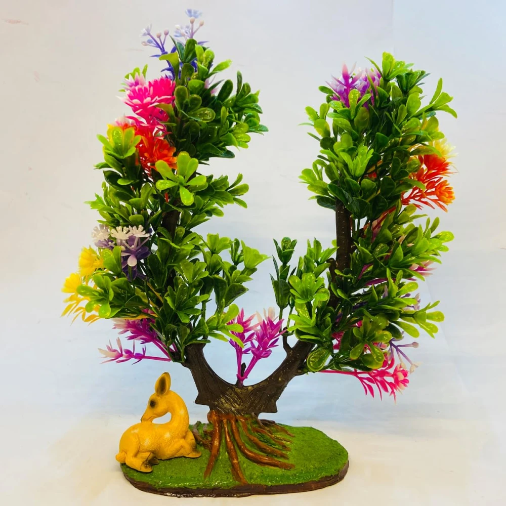 RAKAKART- Beautiful Multicolour Artificial Plant with a Mini Deer for home