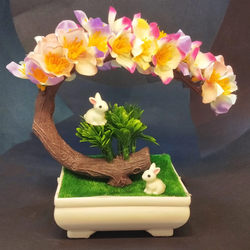 GOLDFISH1 Artificial Multi Color Flower Bonsai Plant (Rabbits)