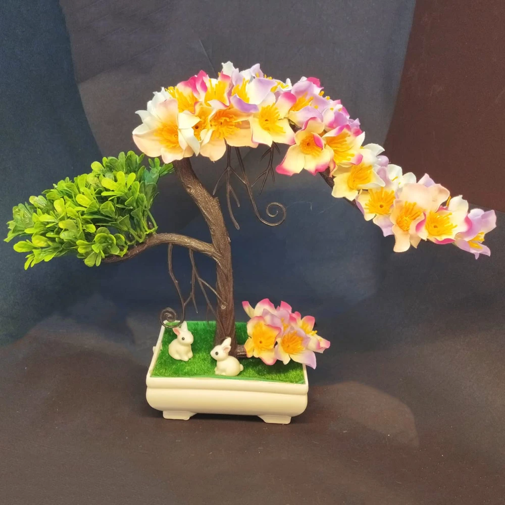 GOLDFISH1 Artificial Flower Bonsai Plant and 2 Rabbits.