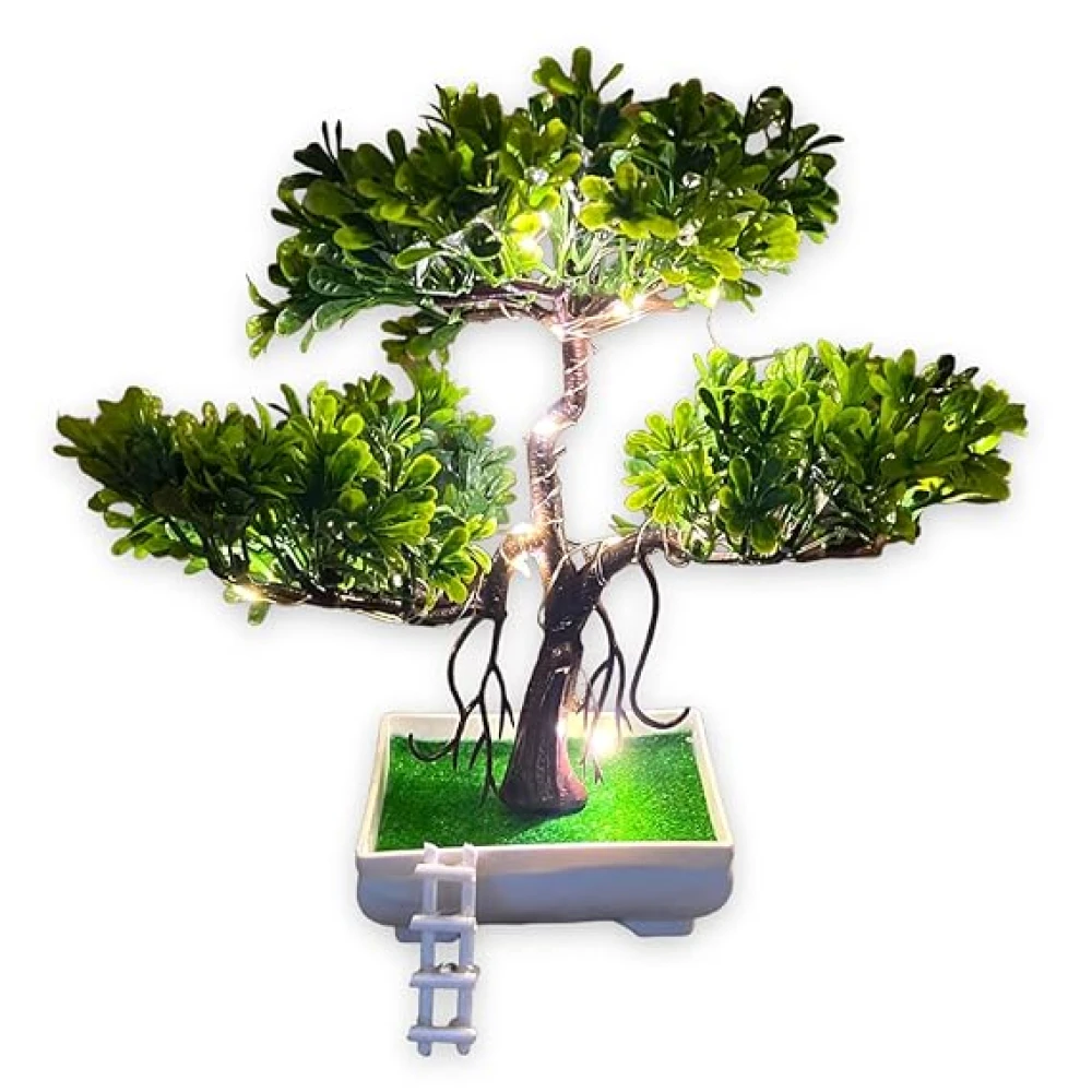 Artificial Tree with Glowing Lights and Ladder in a Decorative Pot – Elegant Home & Office Spiritual Accent
