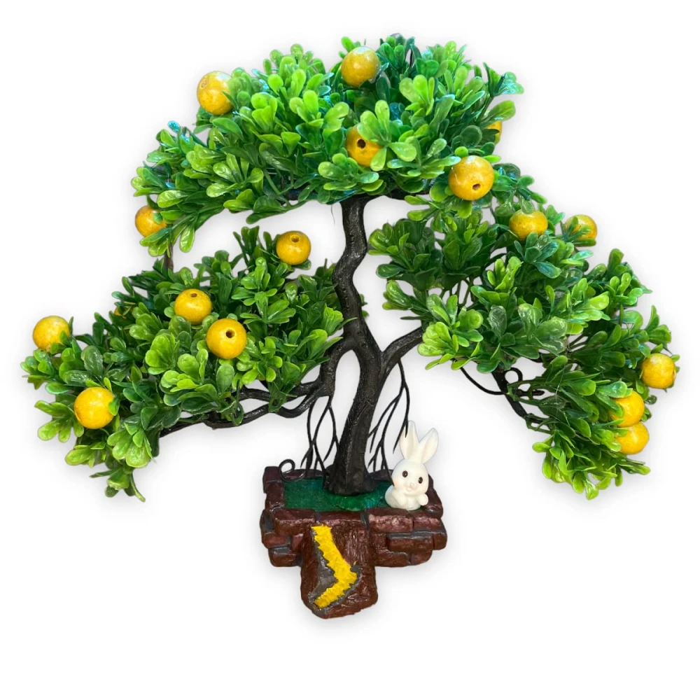 Artificial Tree with Rabbit and Fruits – Decorative Mini Plant for Home & Office