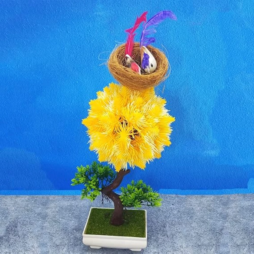 GOLDFISH1 Artificial Plants Birds with Nest and Flowers.