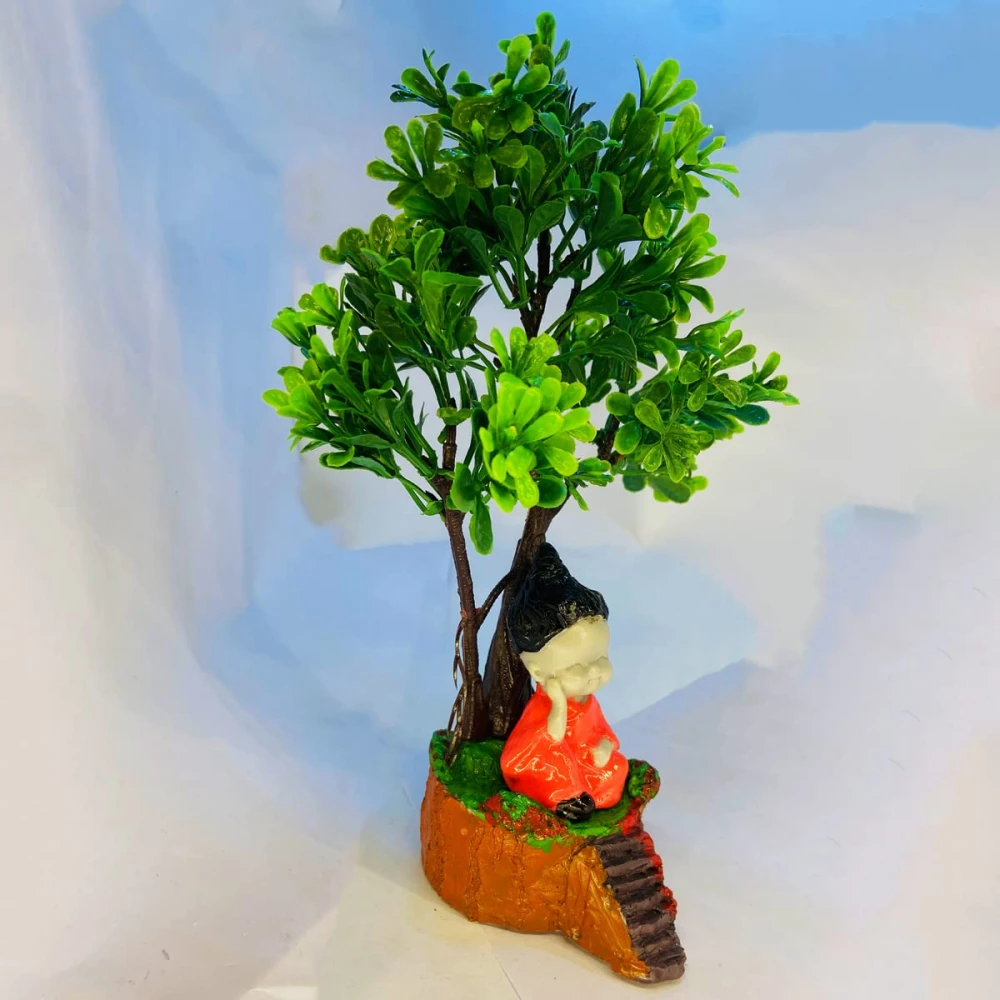 Little Buddha Figurines Under a Sacred Tree – Spiritual Home Decor