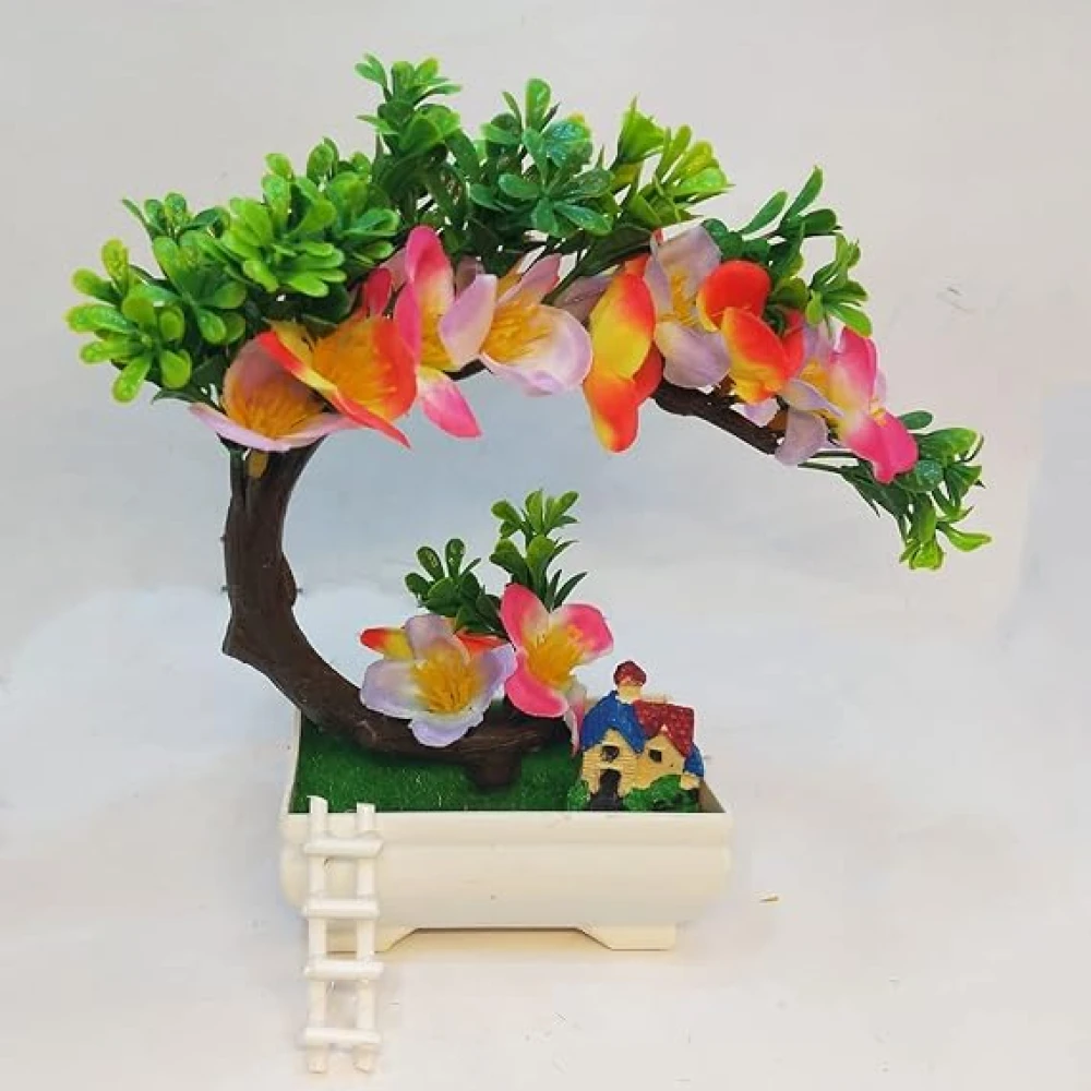 Artificial Tree with Flowers Pot Ladder and House