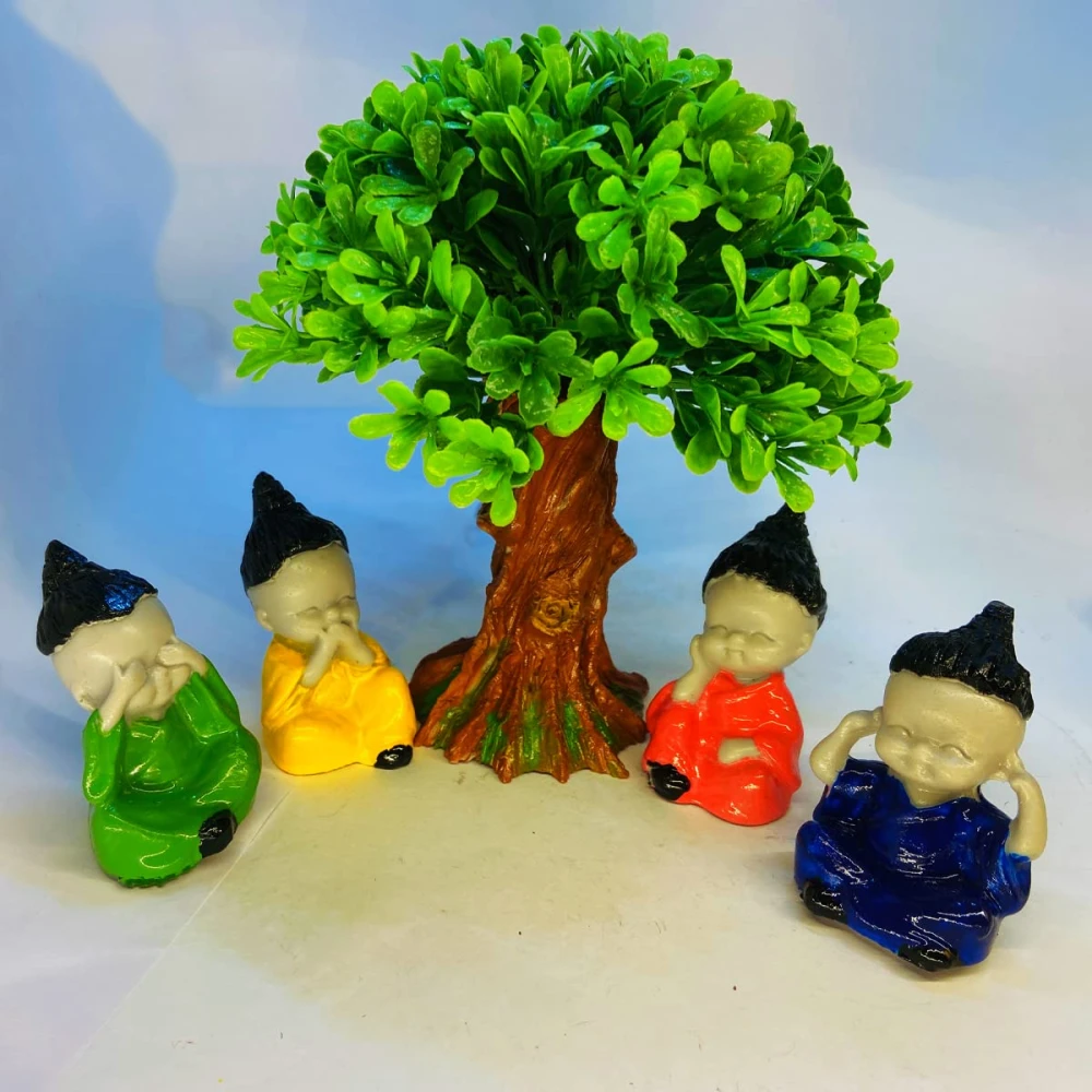 Mini Buddhas Resting Under the Tree – Spiritual Decorative Figurine