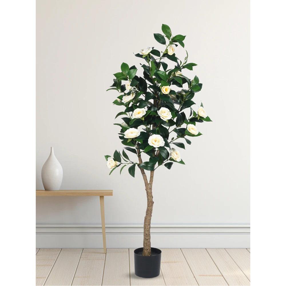 Artificial Plant  59inch Artificial Real Touch Camellia Rose Flowers Plants With Black Pot|Home Decor,Office Decor Perfect Gift,Set of 1