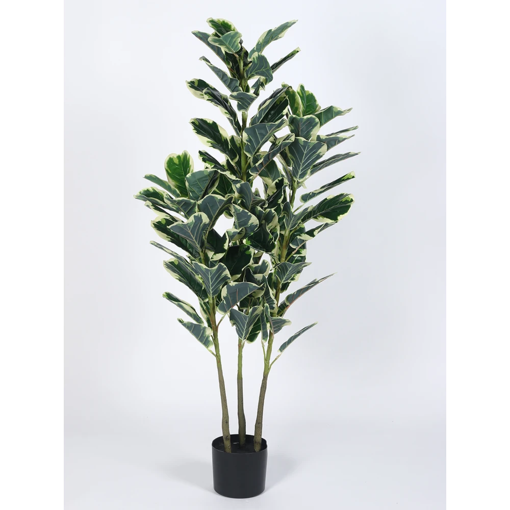 Artificial Plant  59inch Artificial Real Touch Variegated Fiddle Leaf Plants With Black Pot|Home Decor,Office Decor Perfect Housewarming Gift,Set of 1