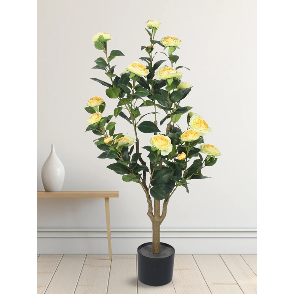 Artificial Plant  37inch Artificial Real Touch Camellia Rose Flowers Plants With Black Pot|Home Decor,Office Decor Perfect Gift,Set of 1