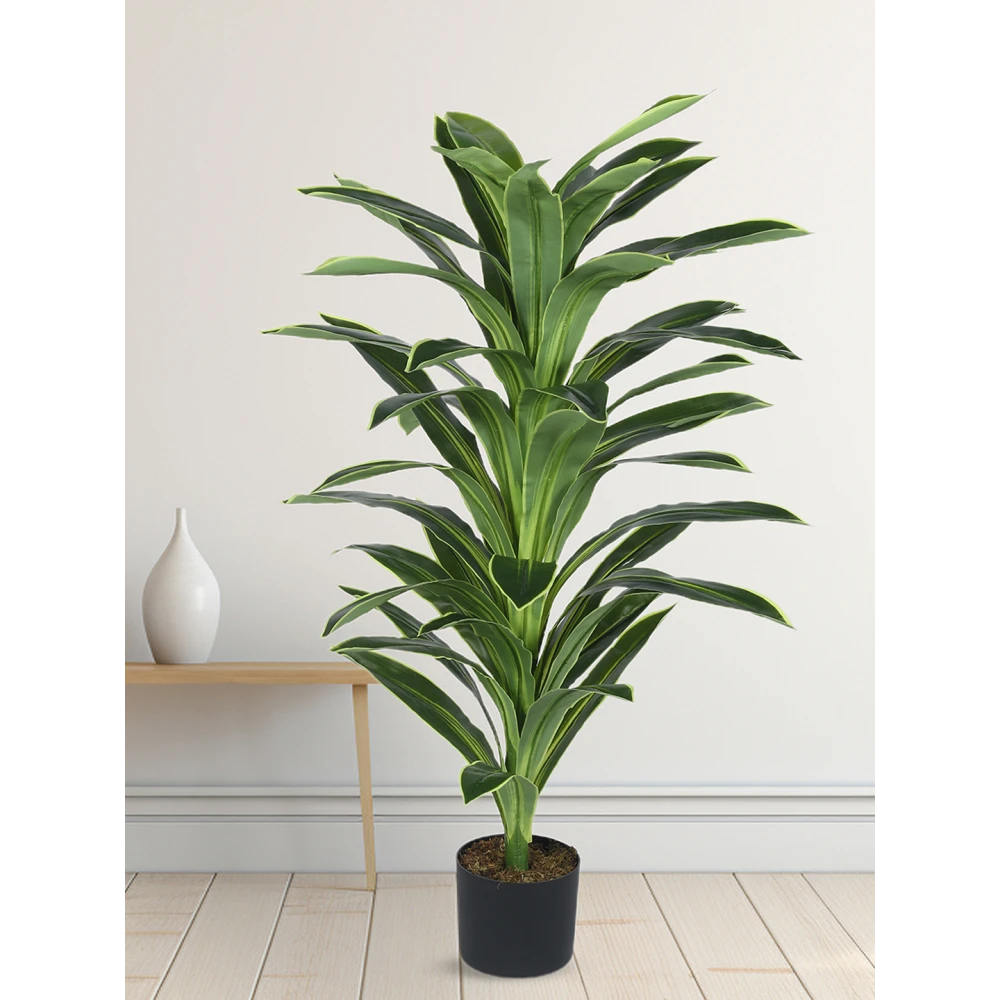 Artificial Plant 47inch Artificial Real Touch Dracaena Plants With Black Pot|Home Decor,Office Decor Perfect Housewarming Gift,Set of 1