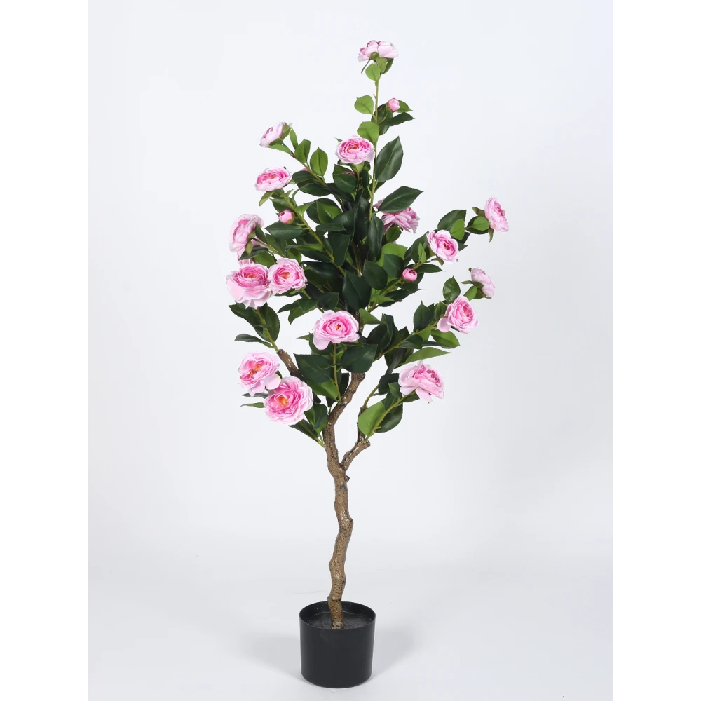 Artificial Plant 47inch Artificial Camellia Rose Flowers Plants With Black Pot|Home Decor,Office Decor Perfect Housewarming Gift,Set of 1