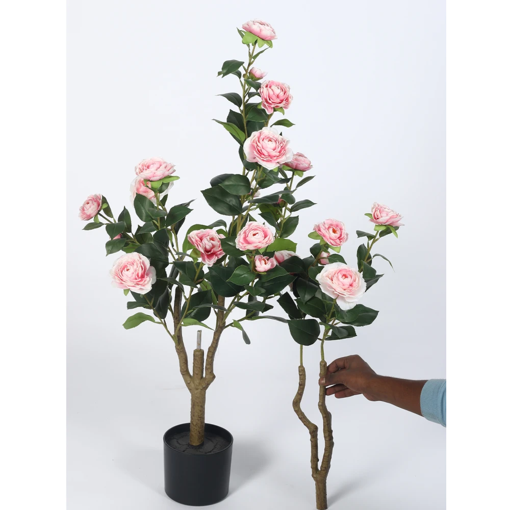 Artificial Plant  37inch Artificial Real Touch Camellia Rose Flowers Plants With Black Pot|Home Decor,Office Decor Perfect Gift,Set of 1