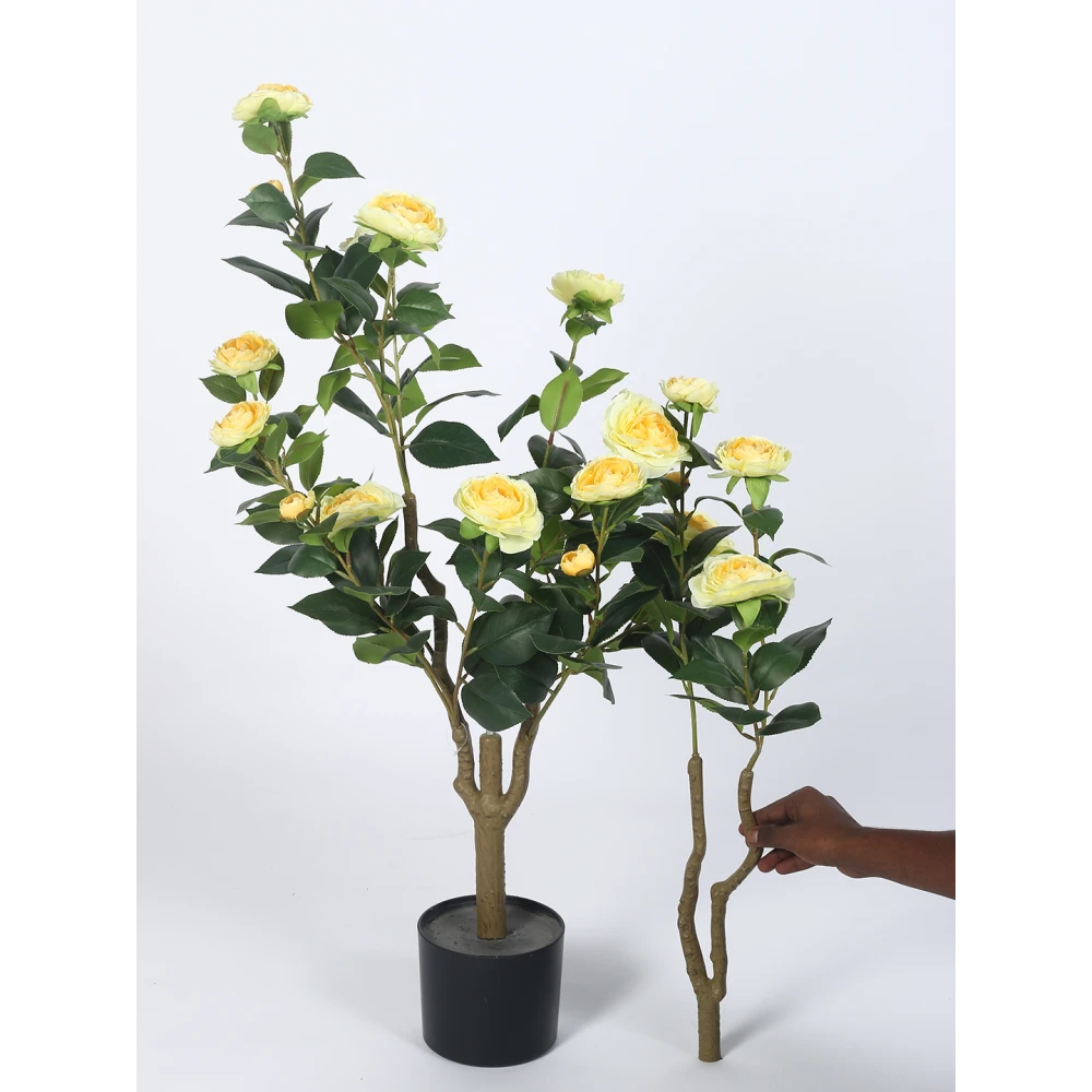Artificial Plant  37inch Artificial Real Touch Camellia Rose Flowers Plants With Black Pot|Home Decor,Office Decor Perfect Gift,Set of 1