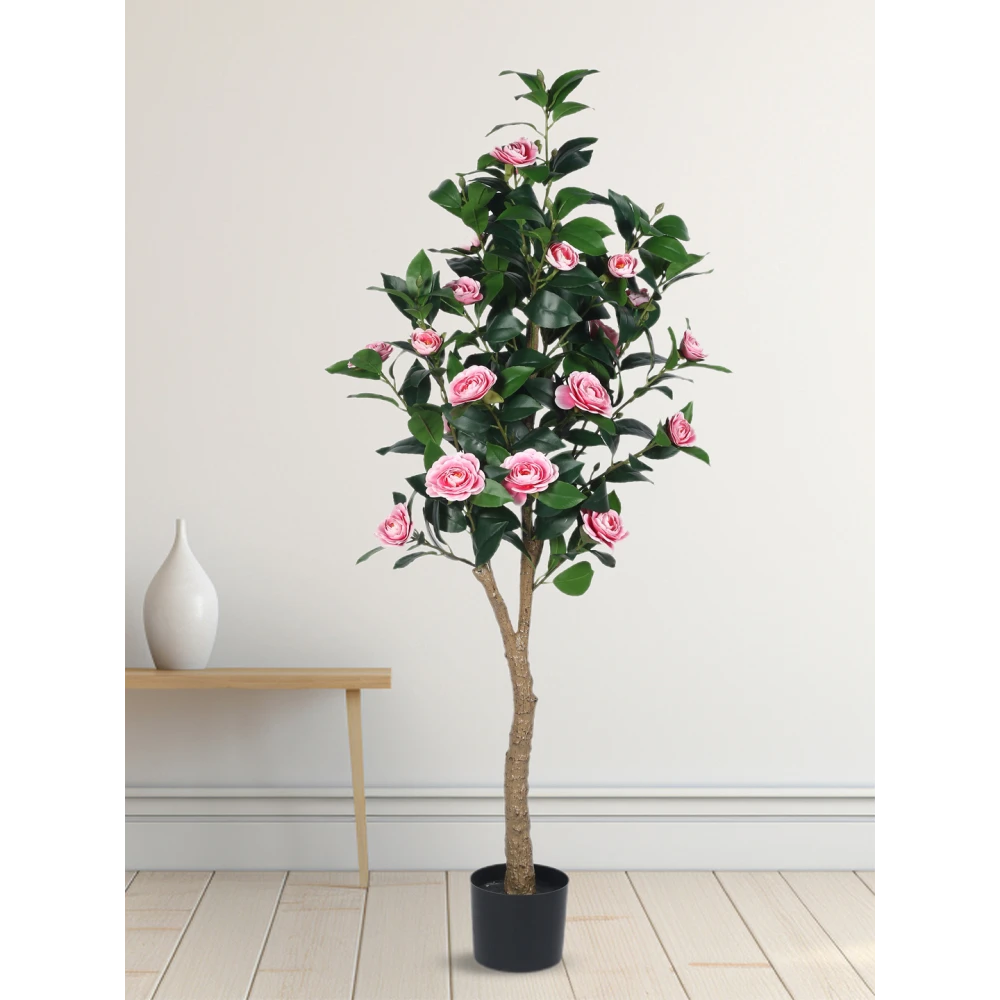 Artificial Plant  59inch Artificial Real Touch Camellia Rose Flowers Plants With Black Pot|Home Decor,Office Decor Perfect Gift,Set of 1