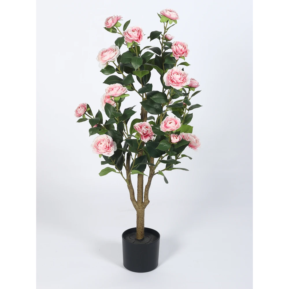 Artificial Plant  37inch Artificial Real Touch Camellia Rose Flowers Plants With Black Pot|Home Decor,Office Decor Perfect Gift,Set of 1