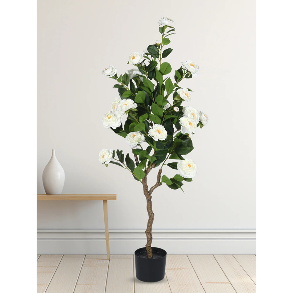 Artificial Plant 47inch Artificial Camellia Rose Flowers Plants With Black Pot|Home Decor,Office Decor Perfect Gift,Set of 1