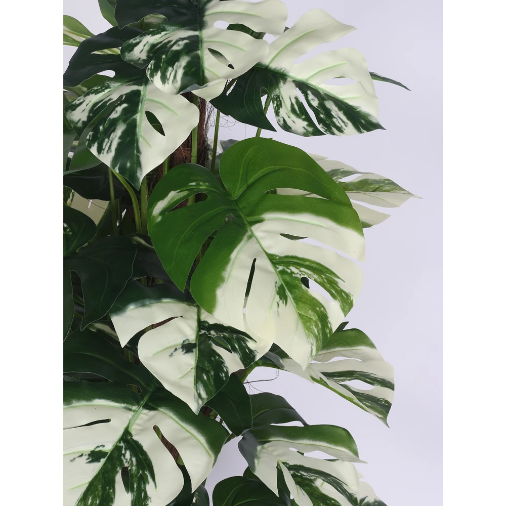 Artificial Plant 47inch Artificial Real Touch Monstera White With Black Pot |Home Decor,Office Decor Perfect decor Gift,Set of 1