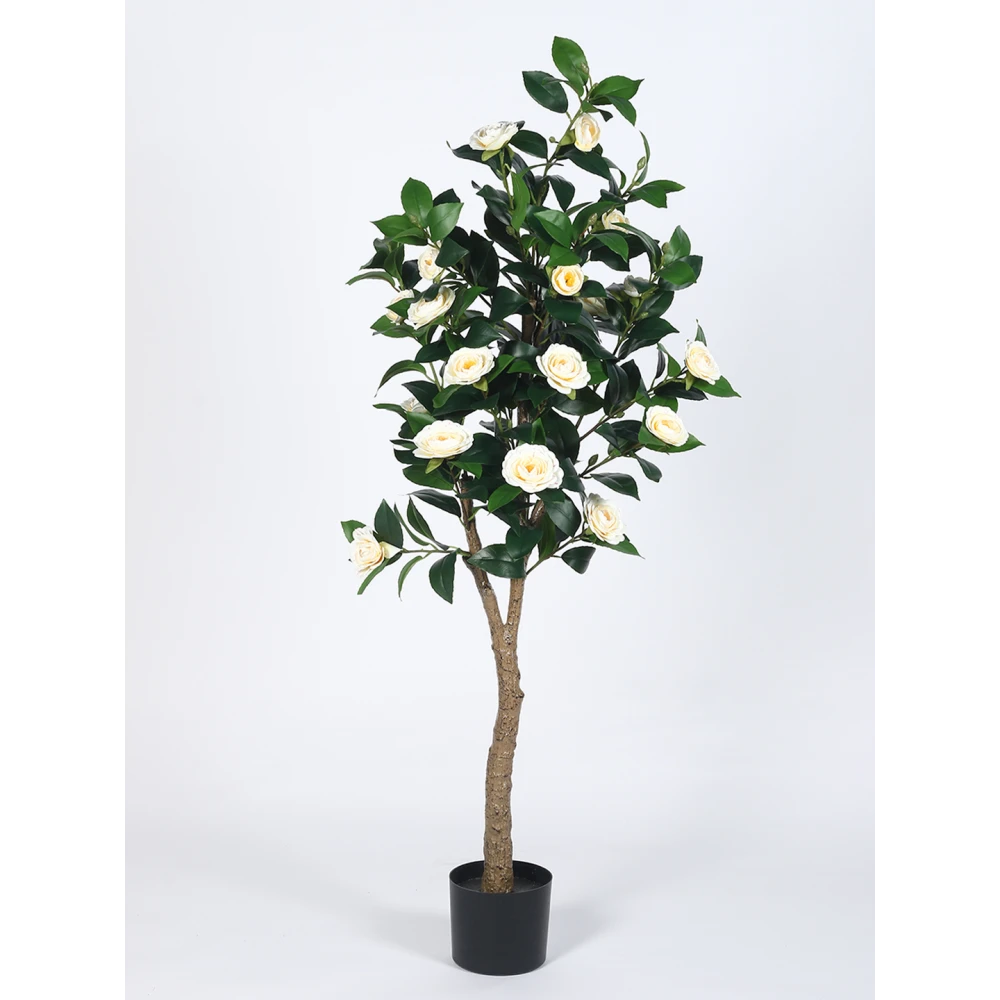 Artificial Plant  59inch Artificial Real Touch Camellia Rose Flowers Plants With Black Pot|Home Decor,Office Decor Perfect Gift,Set of 1