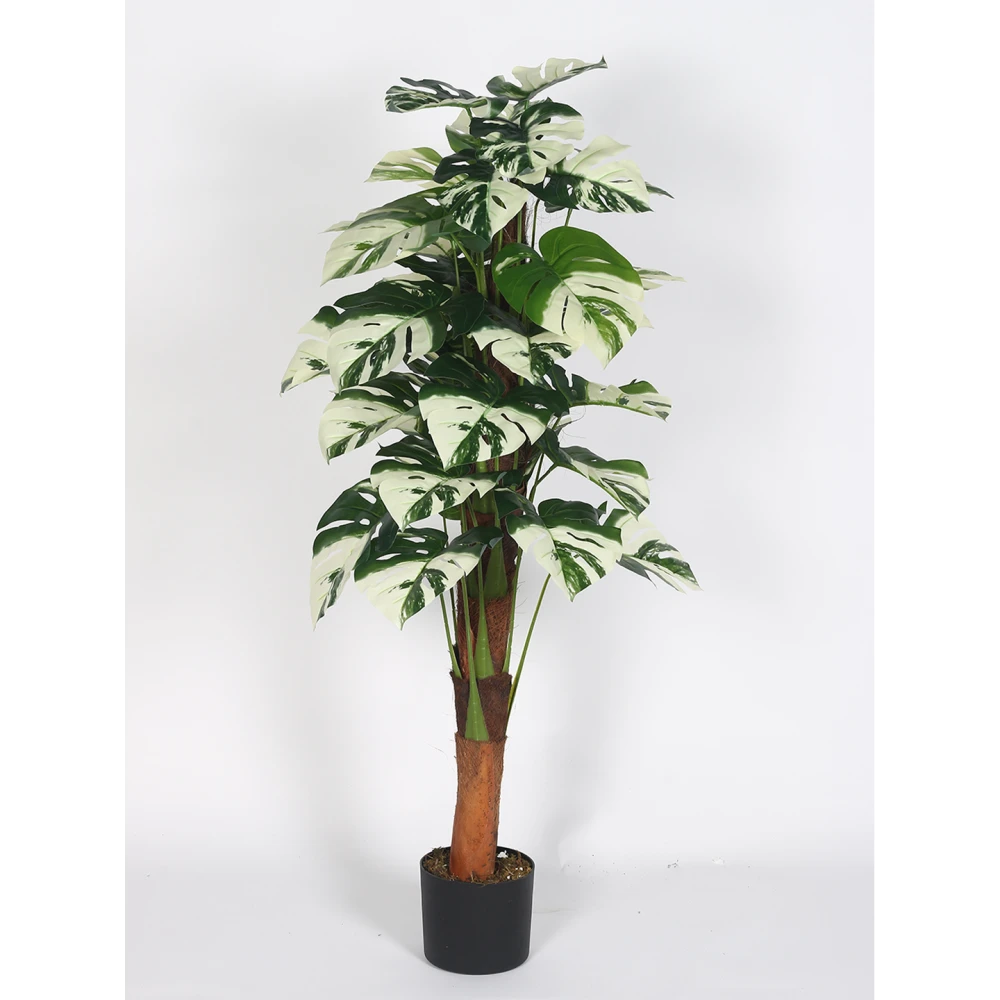 Artificial Plant 47inch Artificial Real Touch Monstera White With Black Pot |Home Decor,Office Decor Perfect decor Gift,Set of 1
