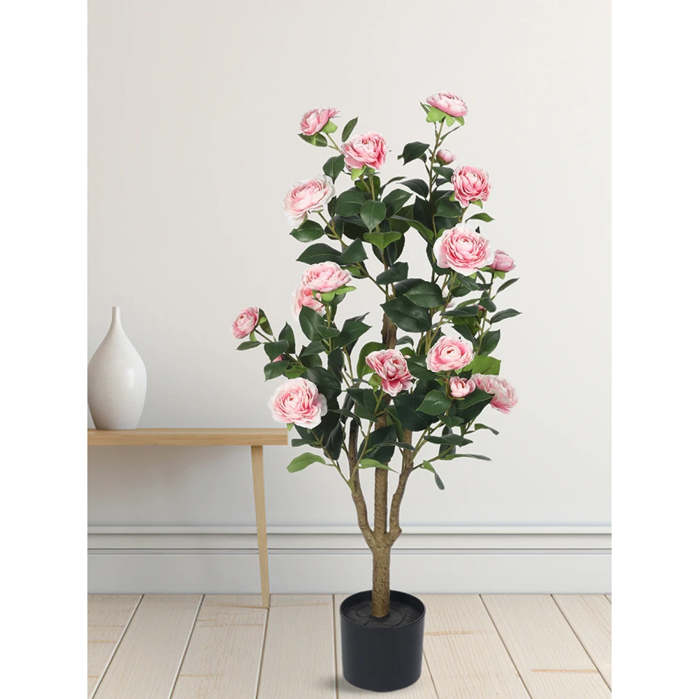 Artificial Plant  37inch Artificial Real Touch Camellia Rose Flowers Plants With Black Pot|Home Decor,Office Decor Perfect Gift,Set of 1