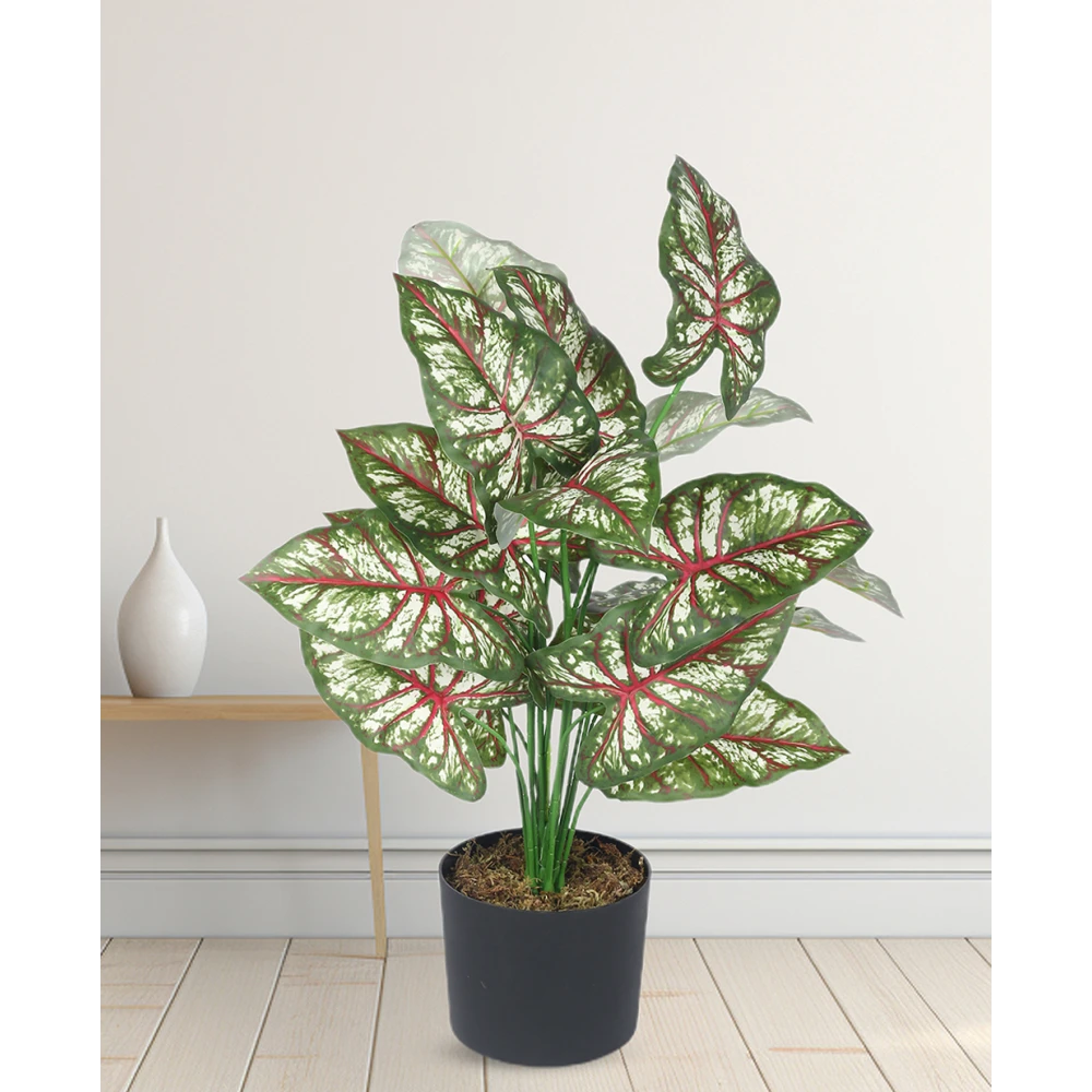 Artificial Plants 24inch Artificial Tropical Caladium Plants With Black Pot|Home Decor,Office Decor Perfect Housewarming Gift,Set of 1