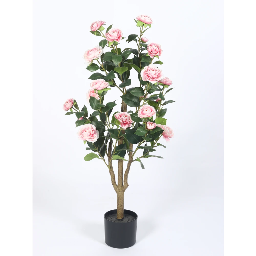 Artificial Plant  37inch Artificial Real Touch Camellia Rose Flowers Plants With Black Pot|Home Decor,Office Decor Perfect Gift,Set of 1