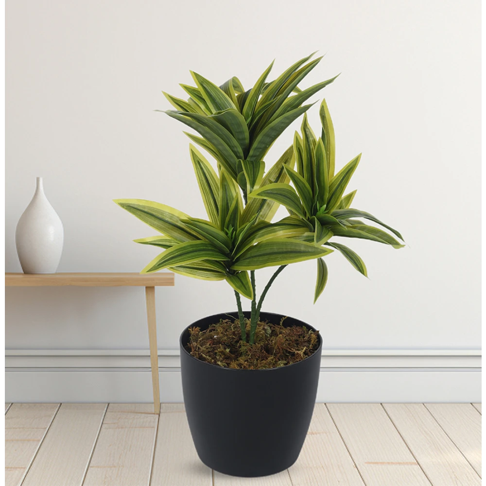 Artificial Plant 15inch Artificial Dracaena Plants With Black Pot|Home Decor,Office Decor Perfect,Set of 1