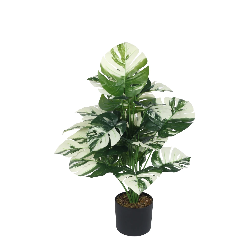 Artificial Plant 31inch Artificial Real Touch Monstera White With Black Pot |Home Decor,Office Decor Perfect decor Gift,Set of 1