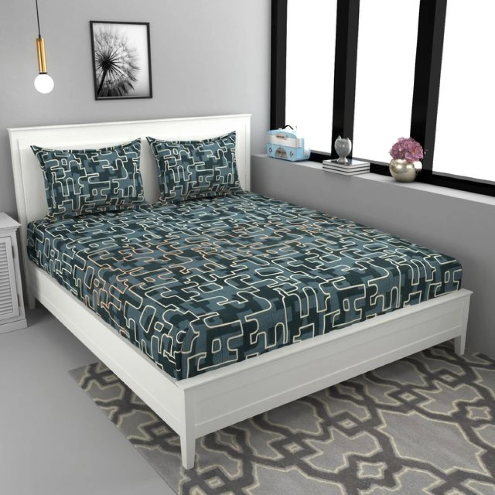 Glace Cotton Double Bed Fitted Sheet Set with 2 Pillowcases