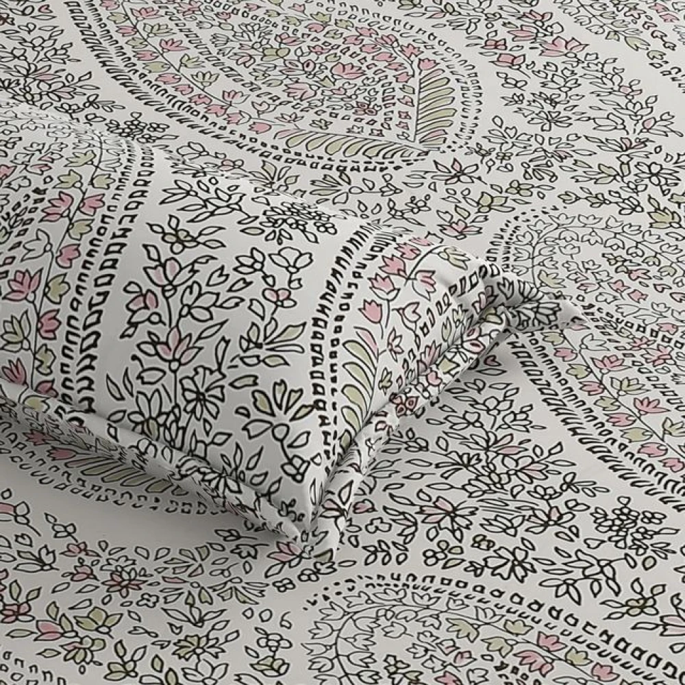 Elegant Double Bed Glace Cotton Fitted Sheet with Pillow Covers