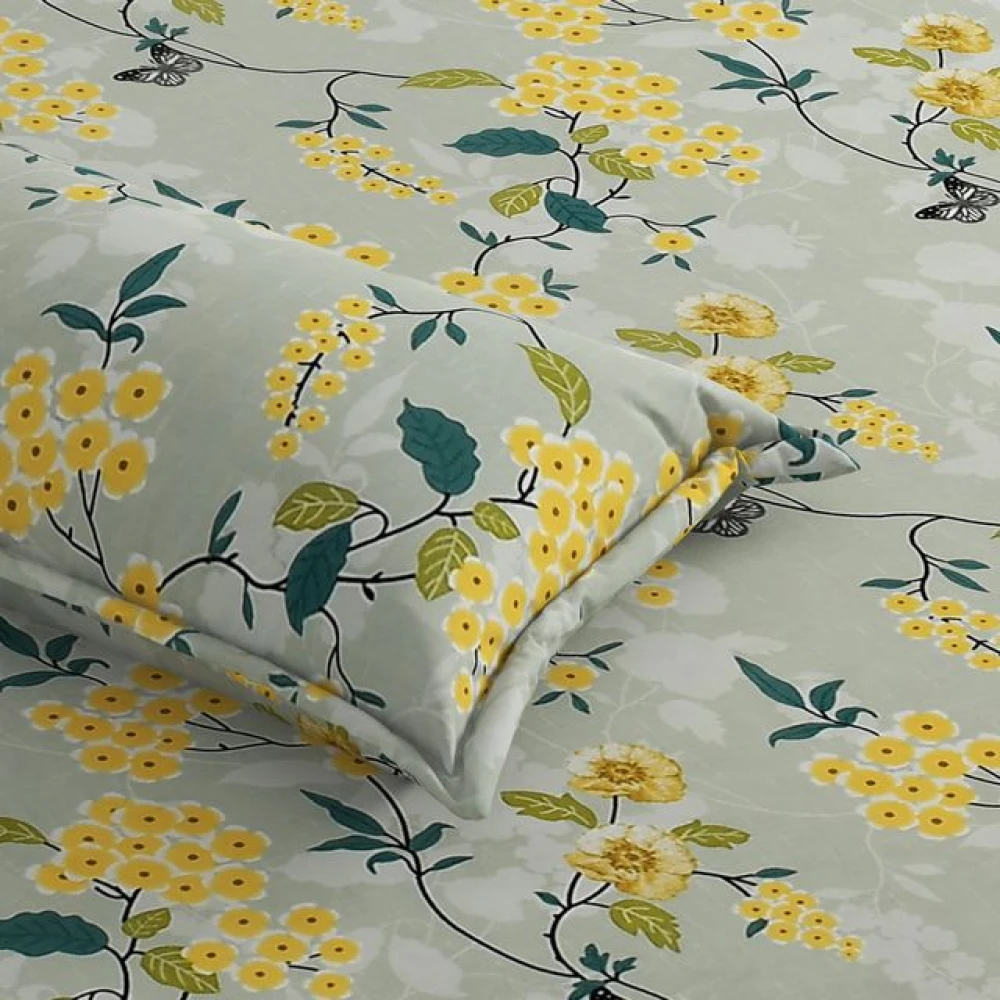 Soft Touch Glace Cotton Fitted Double Bed Sheet with 2 Pillow Covers