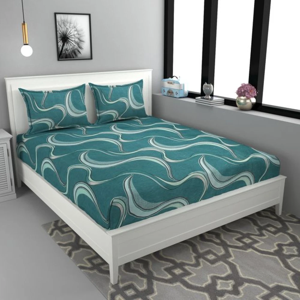 Glace Cotton Double Bed Fitted Bedding Set with 2 Pillow Covers