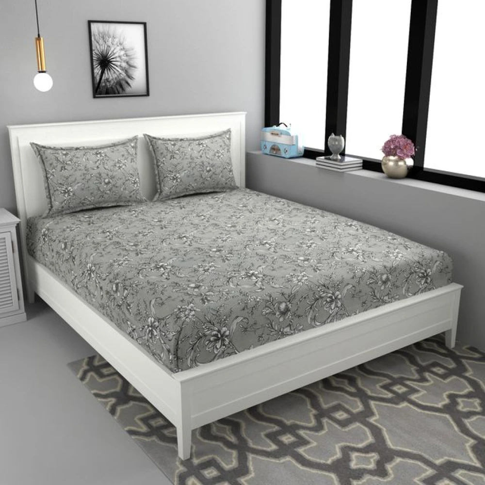 Smooth Glace Cotton Double Bed Bedsheet with 2 Pillow Covers